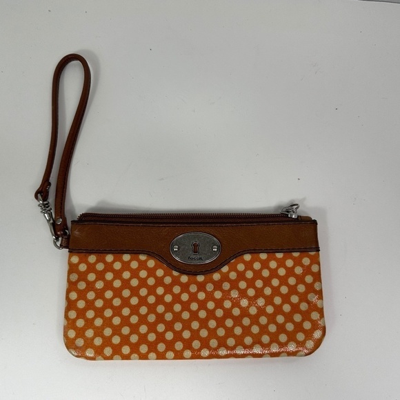 Fossil KeyPer Polka Dots Wristlet Wallet Coated Canvas w/Leather Strap - Picture 2 of 11